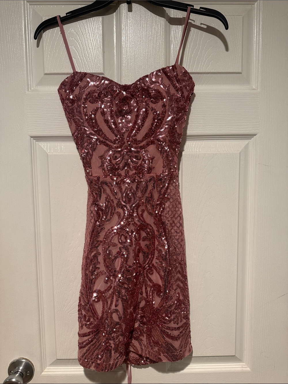 Windsor Rose-Mauve Sequin Spaghetti-Strap Mini Dress